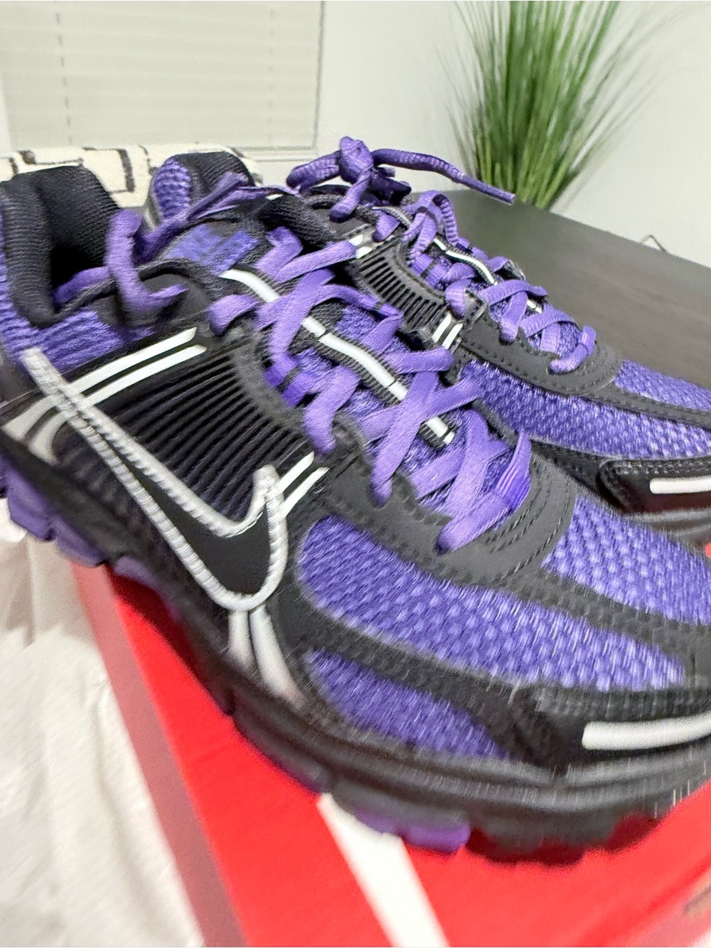 Nike Purple and Black Athletic Sneakers with White Swoosh.Nike Zoom Vomero 5 - Picture 3 of 9